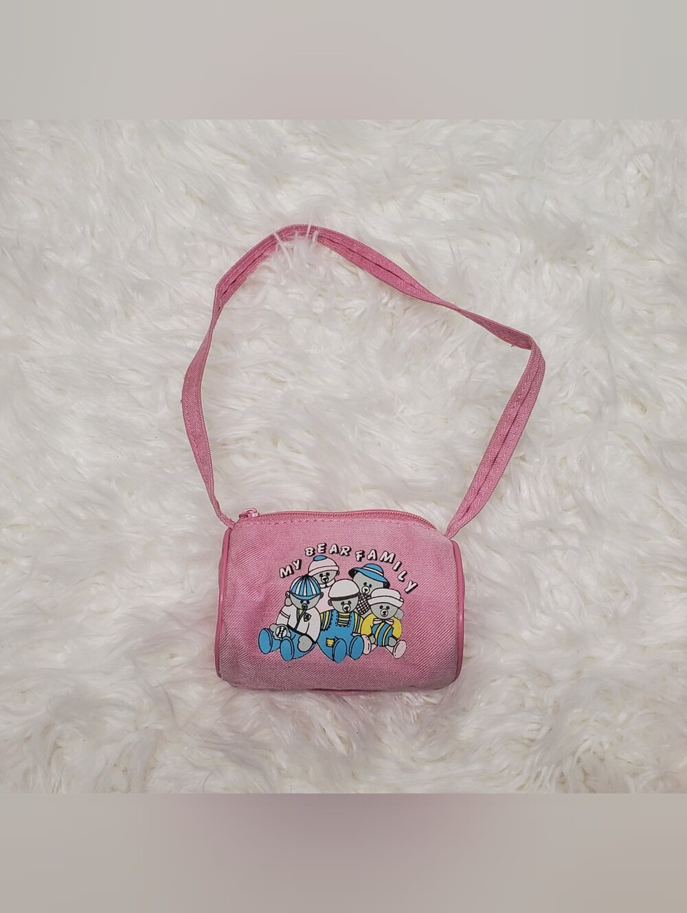Rare vintage 80s girls purse bears bear family Small barrel bag pink Vtg Y2k